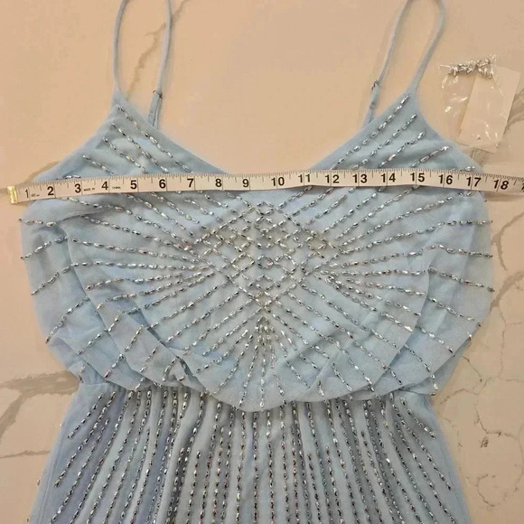 NWT Xscape Beaded Blouson Mesh Mini Party Cocktail Dress Size 6 Light Blue - Picture 10 of 14